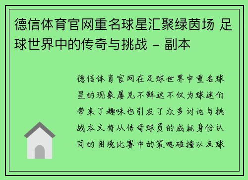 德信体育官网重名球星汇聚绿茵场 足球世界中的传奇与挑战 - 副本